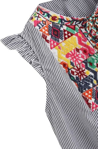 Floerns Women's Ruffle Striped Mexican Embroidered Babydoll Blouse Top in Saudi Arabia