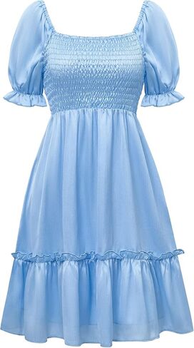 Infashule Women's Summer Short Puff Sleeve Smocked Dress Ruffle Tiered A Line Swing Dresses in Kuwait