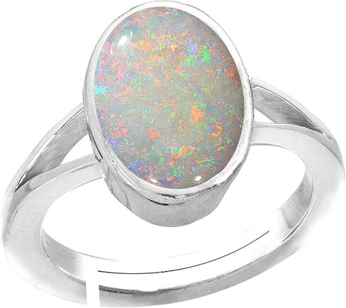 LMDPRAJAPATIS 5.50 Carat Natural Certified White Ethopian Opal Astrological Purpose Loose Gemstone Silver Adjustable Ring for Women and Men in Saudi Arabia