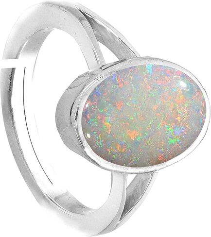 LMDPRAJAPATIS 5.50 Carat Natural Certified White Ethopian Opal Astrological Purpose Loose Gemstone Silver Adjustable Ring for Women and Men in Saudi Arabia