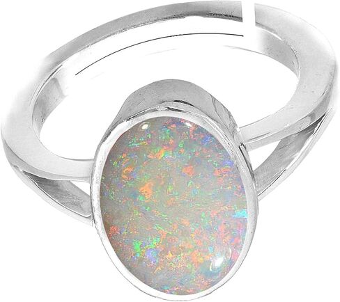 LMDPRAJAPATIS 5.50 Carat Natural Certified White Ethopian Opal Astrological Purpose Loose Gemstone Silver Adjustable Ring for Women and Men in Saudi Arabia