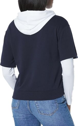 Tommy Hilfiger Women's Casual Logo 2fer Hoodie Sweatshirt, Sky Captain, Small in Kuwait