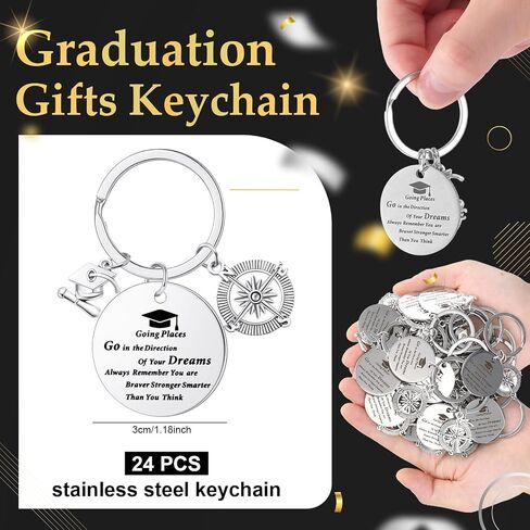 24 Pcs Graduation Keychain Bulk Inspirational Graduation Gift Class Keychain Gifts Keychain 2024 Motivational Keychain for College Students Graduates in Saudi Arabia
