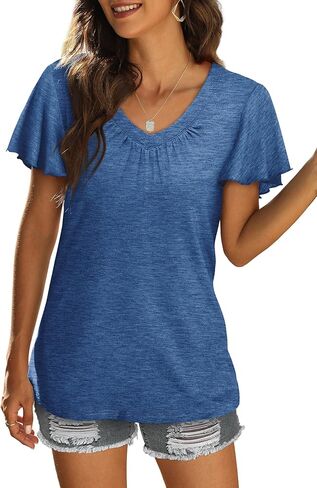 SAMPEEL قمصان نسائية قصيرة الأكمام ورقبة على شكل حرف v تي شيرت أساسي فضفاض 2024 قطع علوية صيفية عصرية in Kuwait