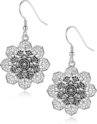 أقراط بوهو للنساء العصرية، أقراط متدلية على شكل زهرة عتيقة، أقراط متدلية من الفضة البوهيمية العتيقة للفتيات، مجوهرات قبيلة مجوفة من الزهور العتيقة in Kuwait