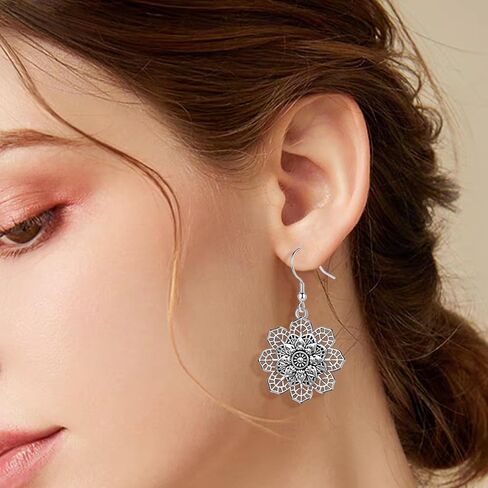 أقراط بوهو للنساء العصرية، أقراط متدلية على شكل زهرة عتيقة، أقراط متدلية من الفضة البوهيمية العتيقة للفتيات، مجوهرات قبيلة مجوفة من الزهور العتيقة in Kuwait