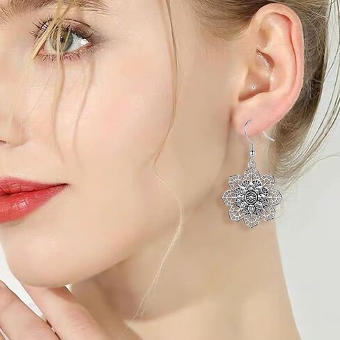 أقراط بوهو للنساء العصرية، أقراط متدلية على شكل زهرة عتيقة، أقراط متدلية من الفضة البوهيمية العتيقة للفتيات، مجوهرات قبيلة مجوفة من الزهور العتيقة in Kuwait