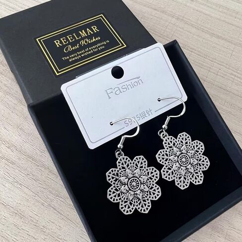 أقراط بوهو للنساء العصرية، أقراط متدلية على شكل زهرة عتيقة، أقراط متدلية من الفضة البوهيمية العتيقة للفتيات، مجوهرات قبيلة مجوفة من الزهور العتيقة in Kuwait