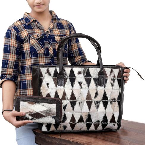 Women's Shoulder Handbags Stylo Classic Natural Cowhide Tote Bag with clutch in Kuwait