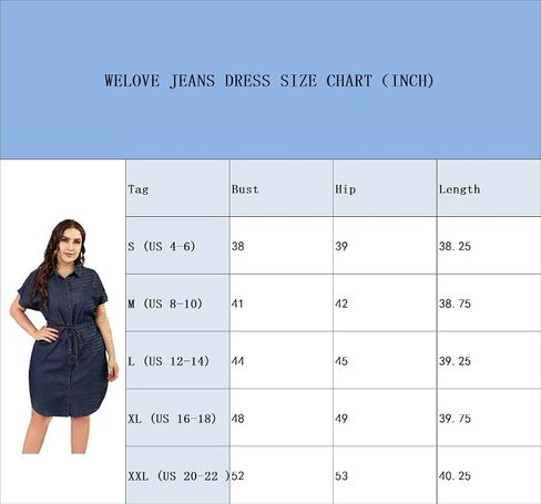 فستان Love Welove Fashion النسائي الصيفي من قطن الدنيم بأكمام قصيرة وطول الركبة وأزرار سفلية فستان كاجوال مع جيوب in Saudi Arabia