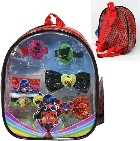 Miraculous Ladybug Hair Accessory Backpack- INCLUDED CLIP, PONIES & BOWS in Saudi Arabia