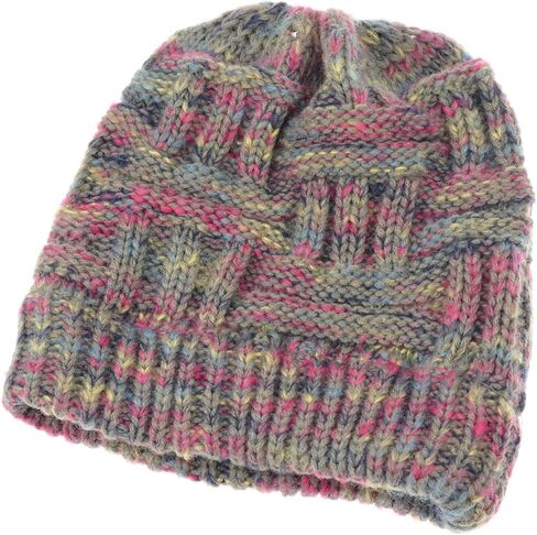 قبعة صغيرة على شكل كعكة فوضوية على شكل ذيل حصان، قبعة متماسكة بنقاط ملونة للنساء والفتيات في الشتاء in Kuwait