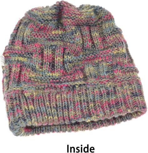 قبعة صغيرة على شكل كعكة فوضوية على شكل ذيل حصان، قبعة متماسكة بنقاط ملونة للنساء والفتيات في الشتاء in Kuwait