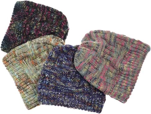 قبعة صغيرة على شكل كعكة فوضوية على شكل ذيل حصان، قبعة متماسكة بنقاط ملونة للنساء والفتيات في الشتاء in Kuwait