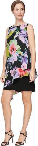 S.L. Fashions Women's Sleeveless Print Asymmetric Chiffon Overlay Dress in Kuwait