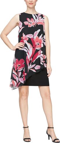 S.L. Fashions Women's Sleeveless Print Asymmetric Chiffon Overlay Dress in Kuwait