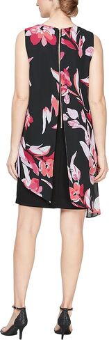 S.L. Fashions Women's Sleeveless Print Asymmetric Chiffon Overlay Dress in Kuwait