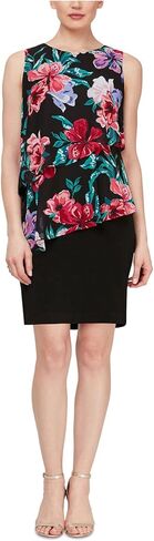 S.L. Fashions Women's Sleeveless Print Asymmetric Chiffon Overlay Dress in Kuwait