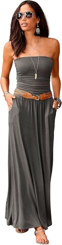 فستان LASCANA طويل جذاب بتصميم Bandeau أخضر زيتوني بدون أكمام مكشوف الكتفين in Kuwait