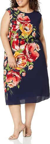 London Times Women's Floral Print Placement Blouson Dress with Cap Sleeves in Saudi Arabia