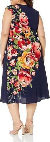 London Times Women's Floral Print Placement Blouson Dress with Cap Sleeves in Saudi Arabia