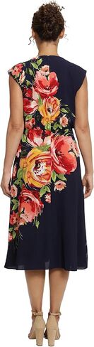 London Times Women's Floral Print Placement Blouson Dress with Cap Sleeves in Saudi Arabia