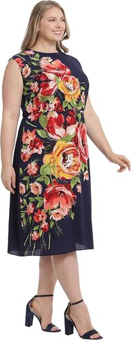 London Times Women's Floral Print Placement Blouson Dress with Cap Sleeves in Saudi Arabia