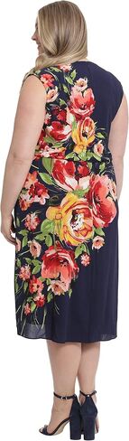 London Times Women's Floral Print Placement Blouson Dress with Cap Sleeves in Saudi Arabia