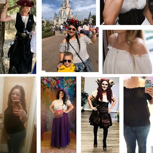 ELESOL بلوزة نسائية بدون أكتاف مكشكشة وعصر النهضة بوهو فلاحي بلوزة قرصان سموكد in Kuwait