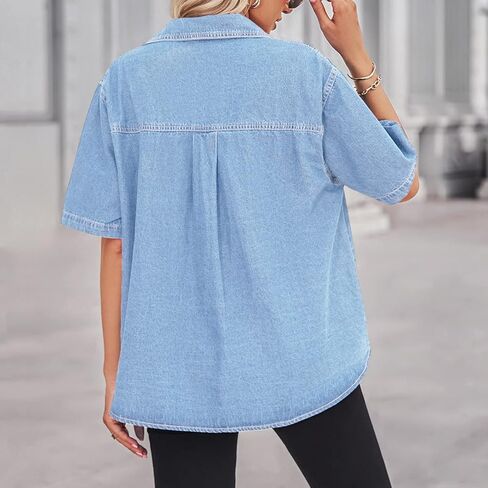 YUZIBAO Women's Button Collared Jean Shirt Relaxed Fit Chambray Denim Shirt Western Snap Shirt in Kuwait