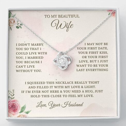 To My Beautiful Wife Necklace From Husband, Romantic Wife Jewelry, Love Knot Necklace Gifts For Wife From Husband, Christmas Wedding Anniversary Jewelry For Wife, Wife Husband Necklace in Kuwait
