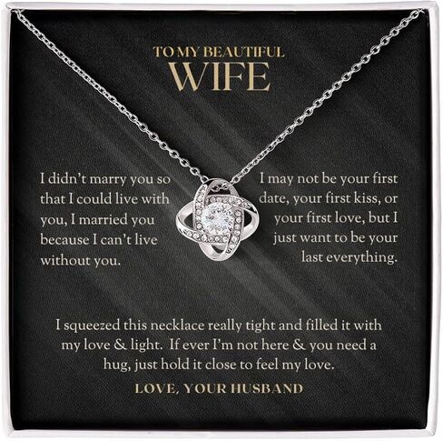 To My Beautiful Wife Necklace From Husband, Romantic Wife Jewelry, Love Knot Necklace Gifts For Wife From Husband, Christmas Wedding Anniversary Jewelry For Wife, Wife Husband Necklace in Kuwait