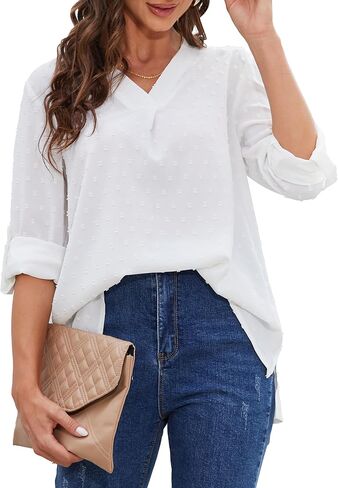 SPRING SEAON Women's Tunic Blouses Dressy Casual 3/4 Sleeve Tops Plus Size Loose Fit V-neck Office Wear in Kuwait