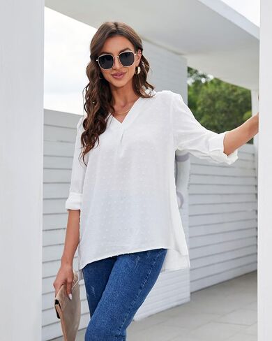 SPRING SEAON Women's Tunic Blouses Dressy Casual 3/4 Sleeve Tops Plus Size Loose Fit V-neck Office Wear in Kuwait