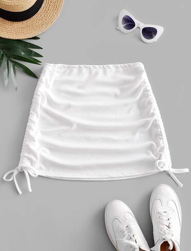 ZAFUL Women's Swimsuit Cover Up Ribbed High Waisted Cinched Side Short Beach Skirt in Kuwait