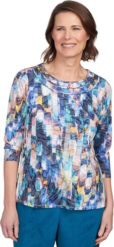 سترة Alfred Dunner Brushstroke خفيفة الوزن (الولايات المتحدة، Alpha، Large، Regular، Regular، Standard، Denim) in Kuwait