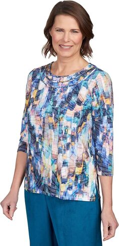 سترة Alfred Dunner Brushstroke خفيفة الوزن (الولايات المتحدة، Alpha، Large، Regular، Regular، Standard، Denim) in Kuwait