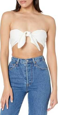 Show Me Your Mumu Women's Kenny tie top, White Linen in Kuwait