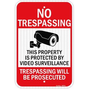 GicnKeuz Large Video Surveillance Signs, 18x12 Inches No Trespassing Sign Private Property Sign,Engineer Grade Reflective Aluminum, Fade Resistant,Indoor or Outdoor Use (4-Pack)