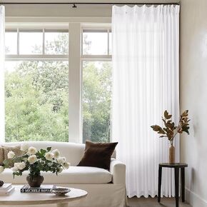 Cream Patio Sliding Door Curtains 100 Width 102 Inches Long Pinch Pleated Curtain Drape with Hooks Rings Light Filtering Semi Sheer Extra Wide 100x102 Curtain Panel for Living Dining Room Ivory Birch
