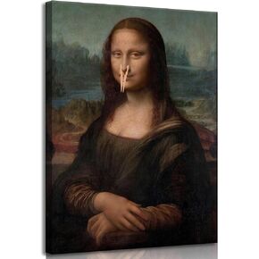 Framed Funny Bathroom Canvas Wall Art Vintage Mona Lisa Bathroom Paintings Pictures Wall Decor Toilet humor Pinching Nose Poster Printing Artwork for Bathroom Toilet Home Decoration