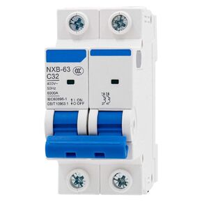 Baomain Low-Voltage Mini Circuit Breaker NXB-63(DZ47-63) C32 32A 2 Pole 400V DIN Rail Mount White