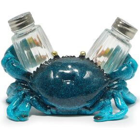 Hodao Sea Crab مع تماثيل الملح والفلفل شاكر الديكور مجموعة السلطعون مع تمثال حامل لبار الشاطئ أو ديكور المطبخ الاستوائي منحوتات السلطعون وتزيين الطاولة من الهدايا المنزلية (أزرق)