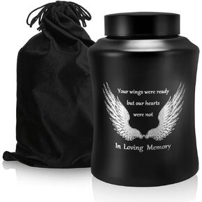 8.47 inch Cremation Urn for Adult Male Female Ashes, Urns for Human Ashes Adult Remains Decorative Urns for Ashes Male Female Men Women Adult with Velvet Bag (black, 160 lbs, Wing)