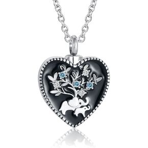 Elephant Heart Cremation Urn Necklace for Ashes Mom Daughter Dad Memorial Keepsake Pendant Jewelry with Stainless Steel Chain Funnel