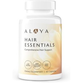 Alaya Hair Essentials - Hair Supplement with Biotin, Keratin, Folic Acid, Vitamin B12, B6 - Lab Tested - Gluten Free - 30 Day Supply
