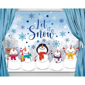 9 Sheet Winter Window Clings Let it Snow Christmas Snowman Reusable Window Decals for Xmas Holiday Party Home Glass Decor