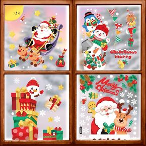4 Sheets Christmas Window Clings Cute Elk Santa Claus Snowflake Snowman Gnome Window Decals Double-Sided Christmas Window Decor for Xmas Winter Home Office School Decor Party Supplies in Kuwait