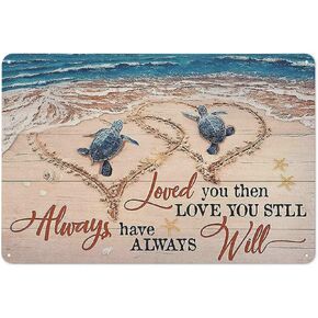 Rustic Vintage Metal Tin Sign Beach Bathroom Decor Sea Turtle Wall Art Seashells Ocean Coastal Scenery Print Artwork Novelty Metal Sign for Home Kitchen Parlor Wall Decor 8x12 Inch