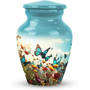 Colorful Butterflies Fly in a Meadow with Flowers - Small Keepsake Urns - 3 Inch - Pack of 1 - Urns for Human Ashes Adult Female - Unique Urns for Human Ashes - Decorative Funeral